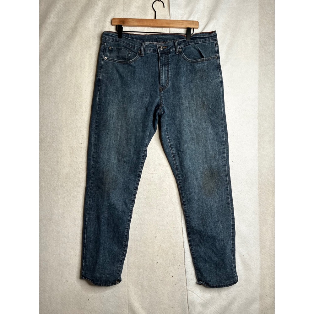 Eddie Bauer Mens Flannel Lined Jeans Blue Denim Buffalo‎ Plaid 36x31 Hemmed